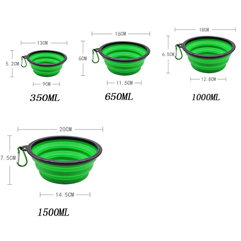 Folding Portable Silicone Dog Feeder Bowl 2 in 1 Pet Dispenser Outdoor Travel Dog Cat with Carabiner Bottle Food Water Container